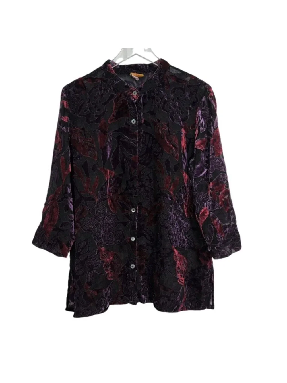 Ruby Rd Burnout Velvet Floral Shirt Womens Size 18 Black Whimsigoth Boho Cottage